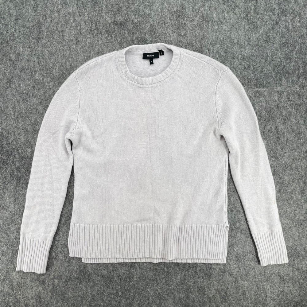 Theory Sweater Womens Small Petite Light Grey Crewneck Cashmere Long Sleeve